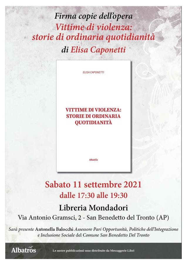 San Benedetto del Tronto Presentazione del Libro “Vittime di violenza” di Elisa Caponetti